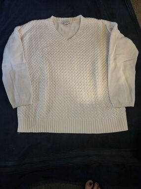 Classic Cream V-Neck Cable Knit Sweater -